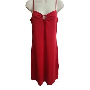 Y2K Red Kenneth Cole Midi Slip Dress Small Timeless Demure Side Slit